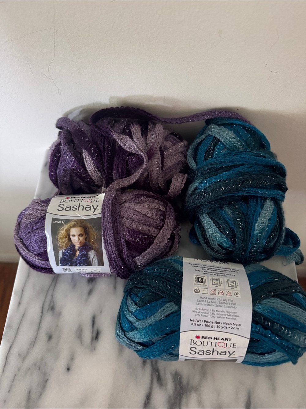 Red Heart Boutique Sashay Ribbon Yarn — Purple and Teal Varieties - 4 total